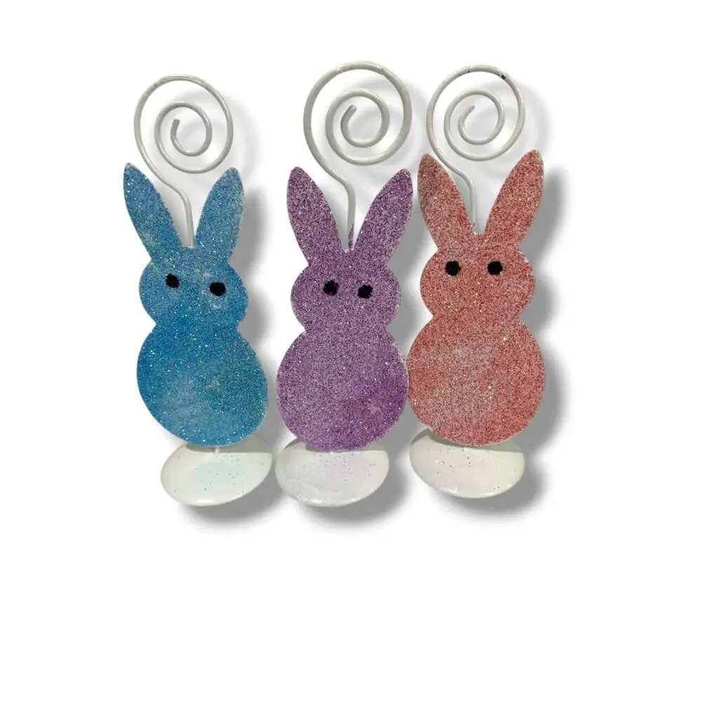 Glitter Bunny Place Card Photo Holder Box of 3 New Blue Purple Pink 4.5